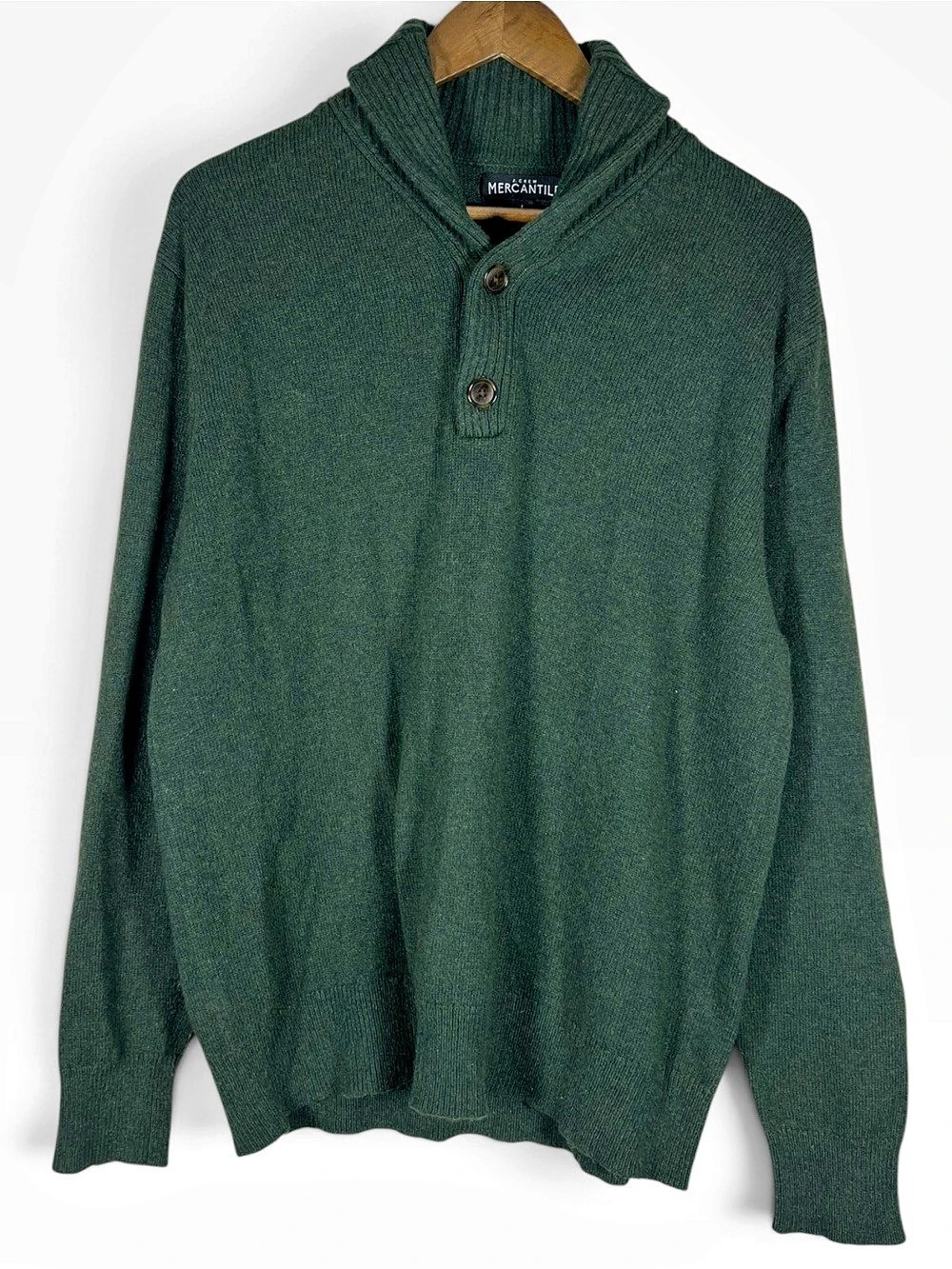 J.Crew Mercantile Men Sweater Sz Large Green Lambswool Blend Fisherman Heritage